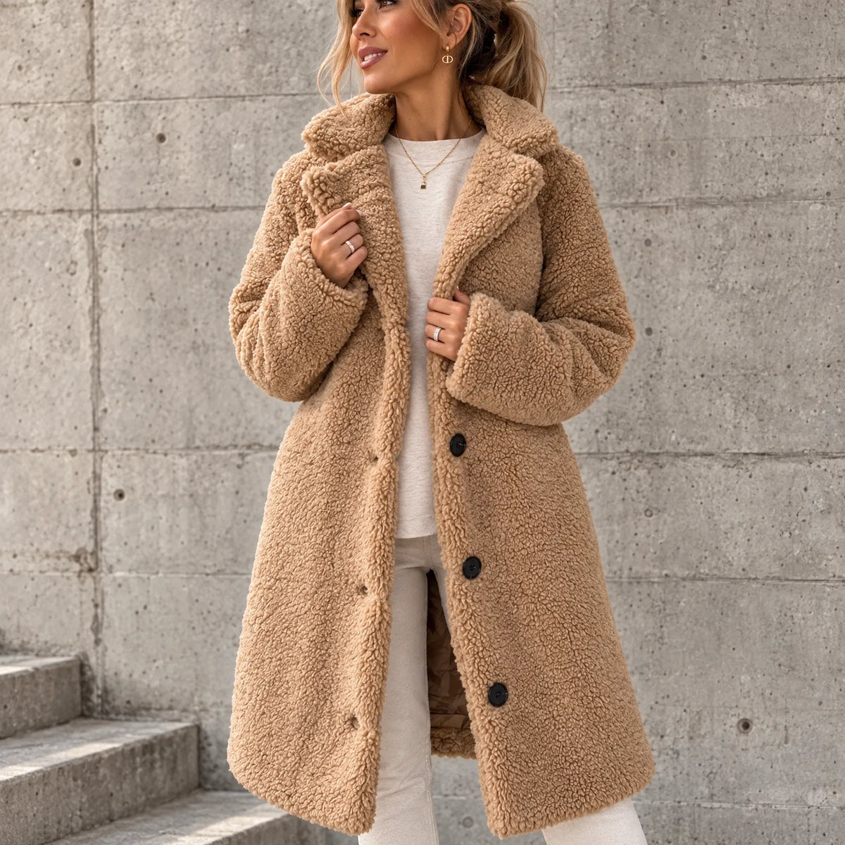 Arlesa - Long Fleece Teddy Coat