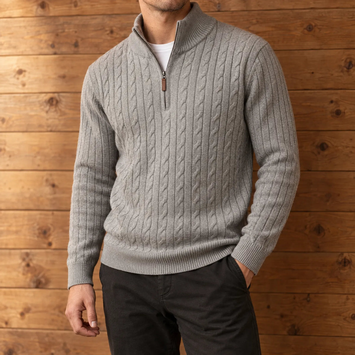 Torlan - Men's Cable Knit Quarter Zip Jumper